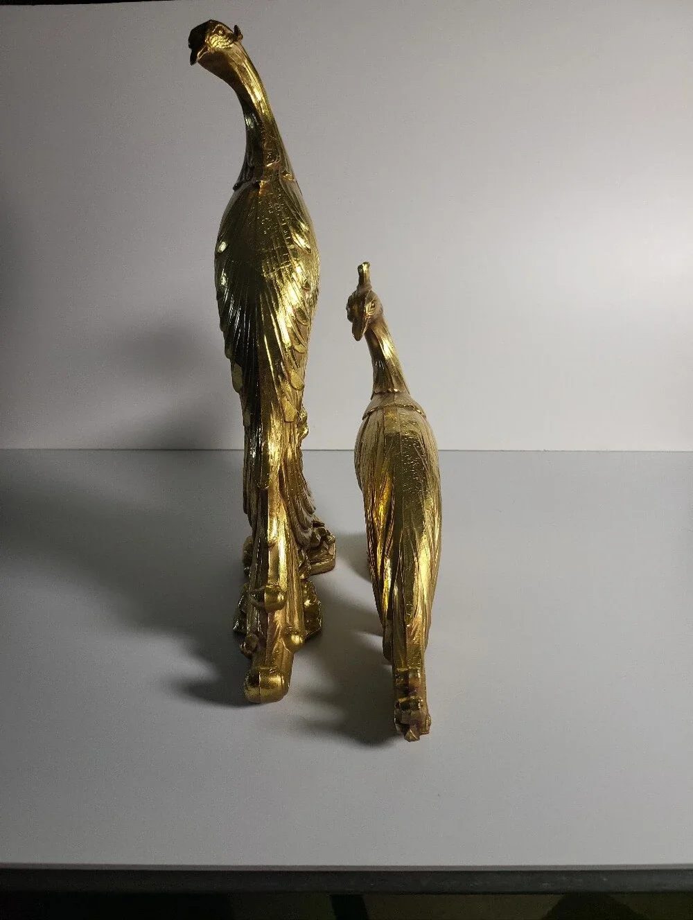 Vintage Syroco Gold Pheasants Birds Figurine Pair USA Peacock Hollywood Regency